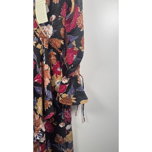Band Of The Free Floral Hi-Lo Wrap Maxi Dress Black Berry NEW Cottagecore Large - Picture 6 of 9